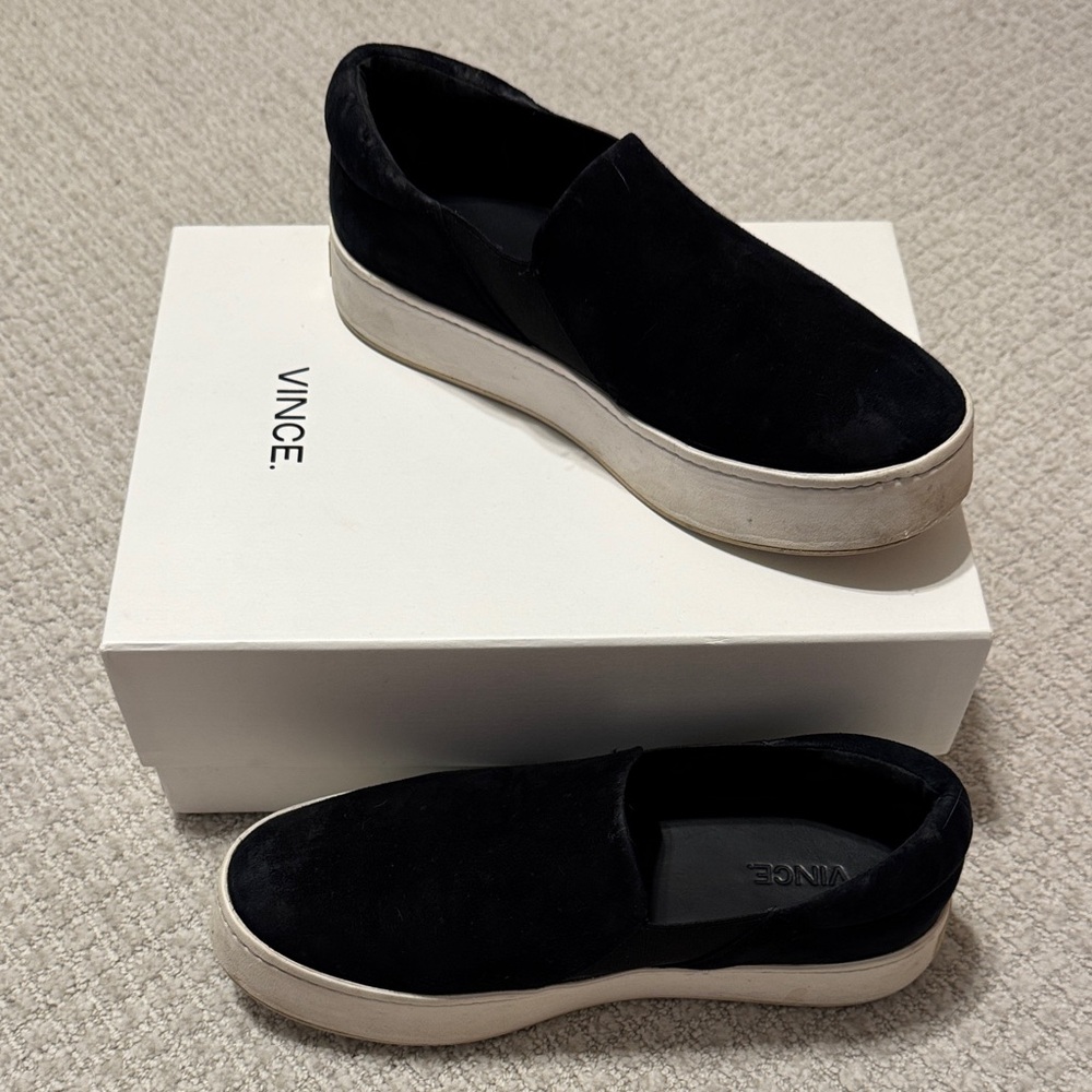 VINCE “Warren” Black Suede Slip-On Sneaker, size 8.5